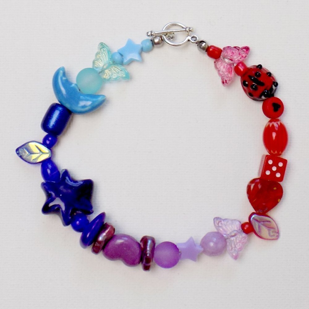new! handmade charm bracelet chunky pearls indie kidcore funky random colorful